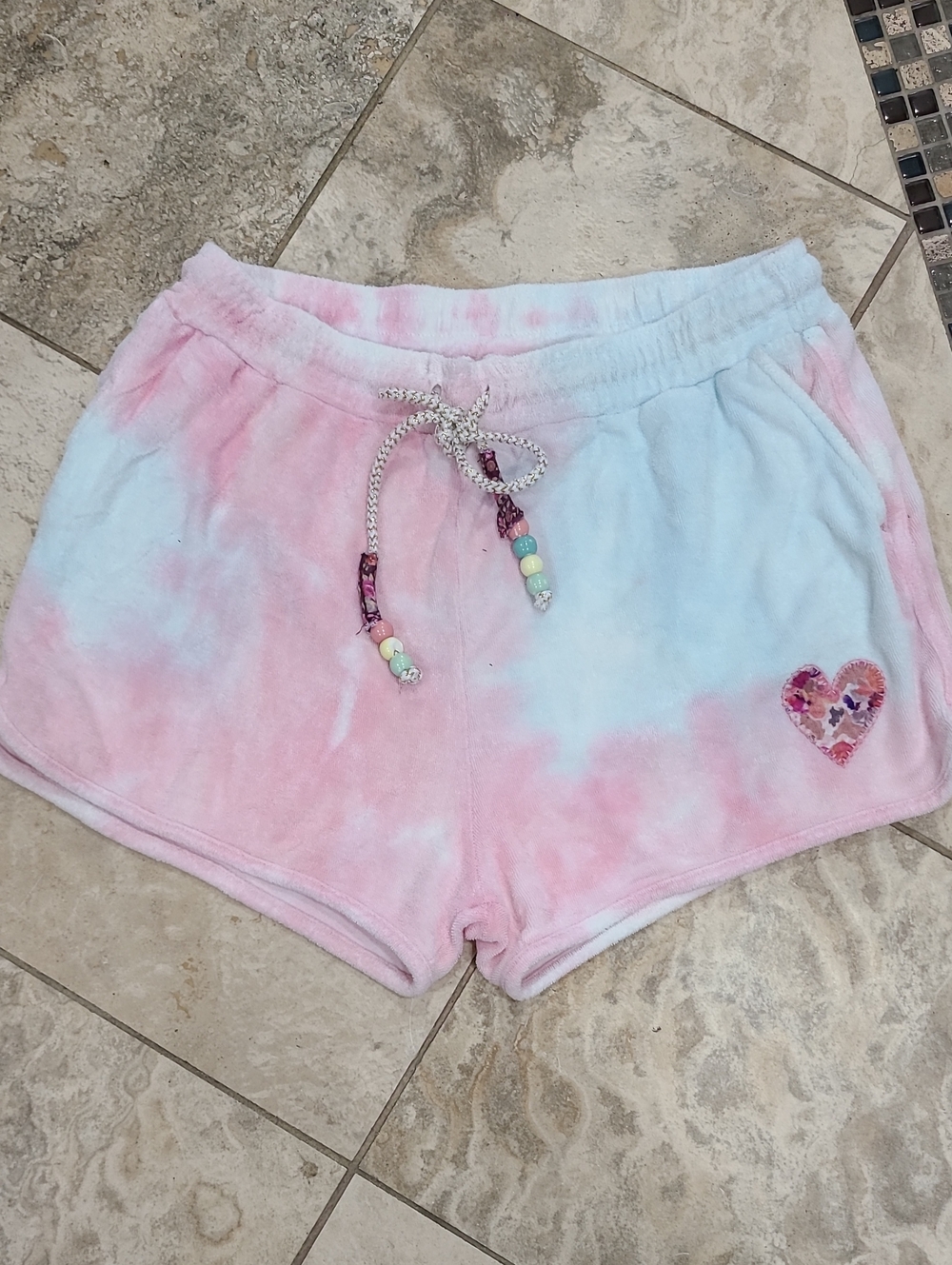 LoveShackFancy Pastel Pink & Light Blue Tie-Dye Plush Shorts